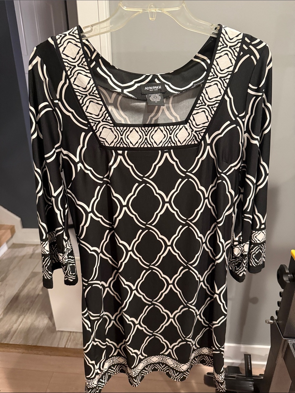 Avenue Black and White Geometric Square-Neck Tunic